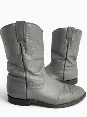 Cowtown Gray Leather Vintage Roper Western Cowboy Biker Boots Men's 9.5 D
